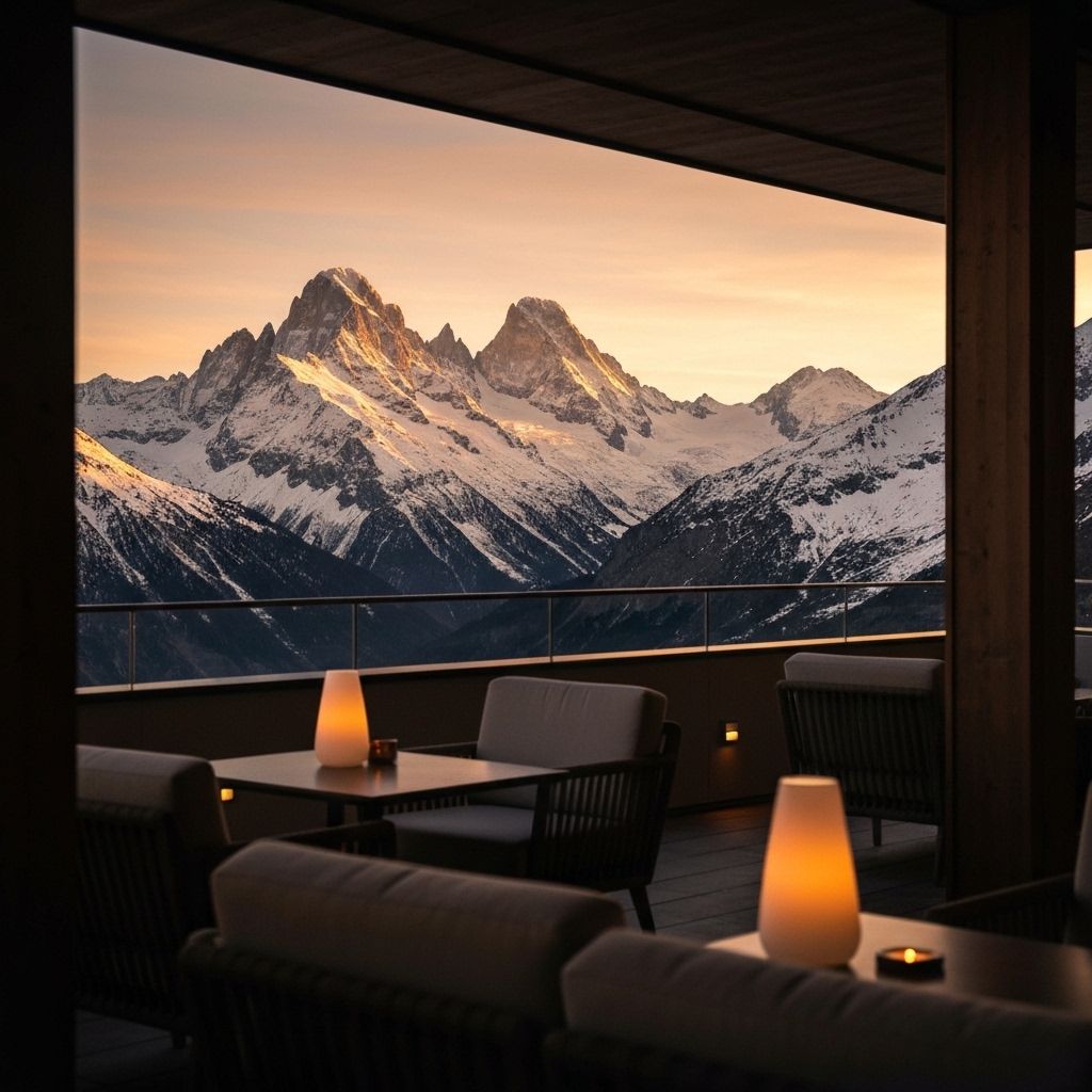 Luxury mountain resort at sunset