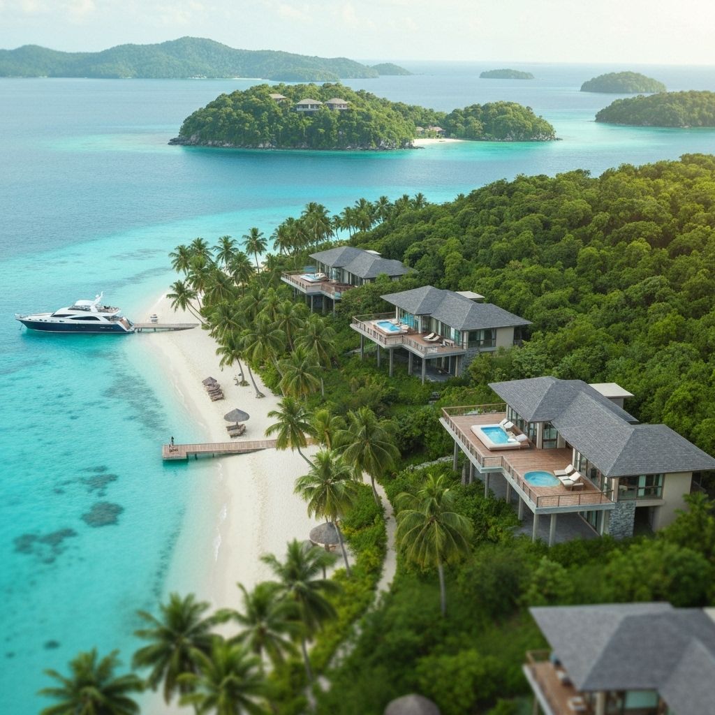 Private island resort with turquoise water